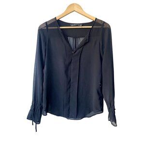 Zara Long Sleeve Sheer Black Size XS Dressy Work Career‎ Basic Top